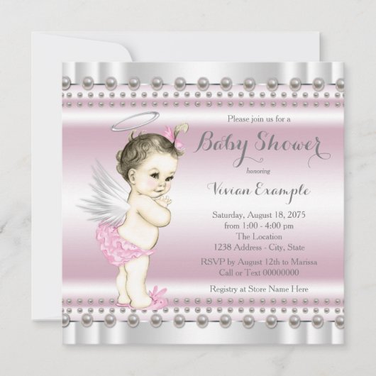 Angel Baby shower roze en grijs Kaart (Voorkant)