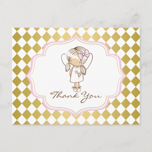 Angel Bedankt Briefkaart-Gold & Pink Briefkaart (Voorkant)
