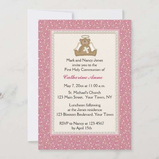 Angel Beer, Roze White Daisy Religious Invitation Kaart (Voorkant)