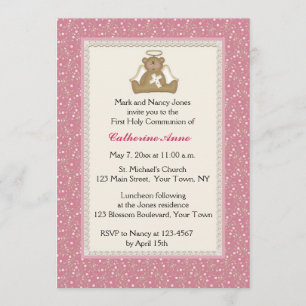 Angel Beer, Roze White Daisy Religious Invitation Kaart