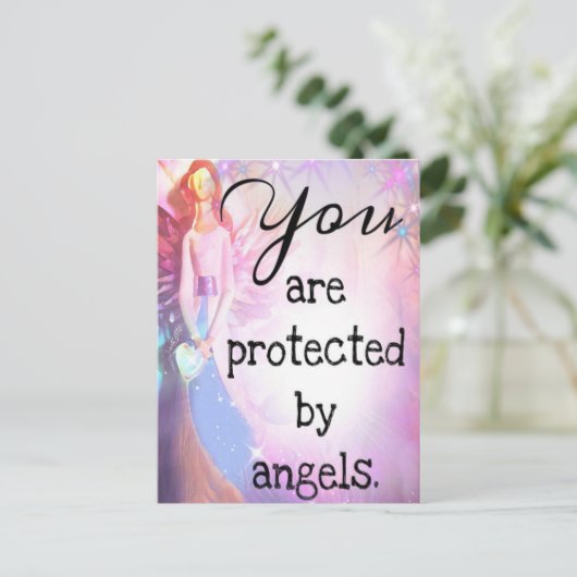 Angel Beschermde Kleurrijke Mooie Waterverf Kunst Briefkaart (Staand voorkant)