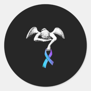 Angel bewaart Blauwgroen Paarse ribbon-zelfmoordpr Ronde Sticker
