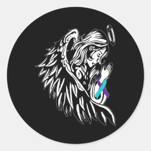 Angel bewaart Blauwgroen Paarse ribbon-zelfmoordpr Ronde Sticker