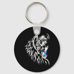 Angel bewaart Blauwgroen Paarse ribbon-zelfmoordpr Sleutelhanger