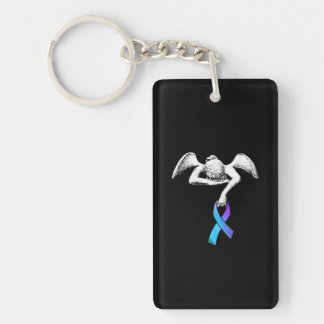 Angel bewaart Blauwgroen Paarse ribbon-zelfmoordpr Sleutelhanger