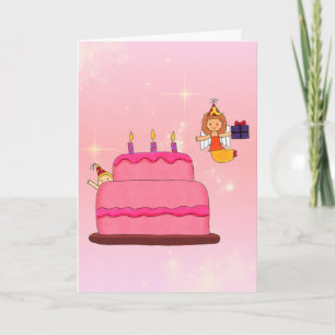 Angel Birthday Cake Gevouwen Wenskaart Kaart