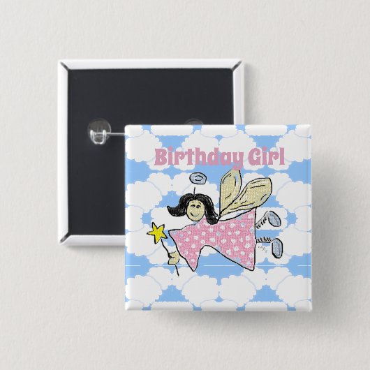 Angel Birthday Girl Button Badge (Voorkant /achterkant)