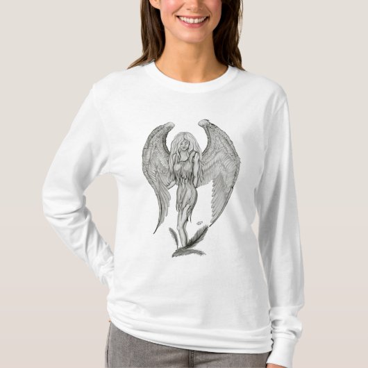 Angel, Black en White Design T-shirt (Voorkant)