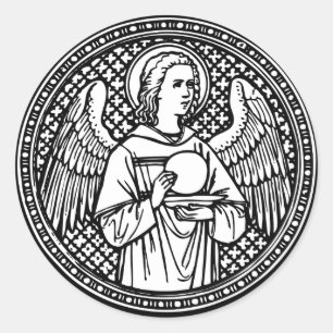 Angel Black en White met Host Religieuze Katholiek Ronde Sticker