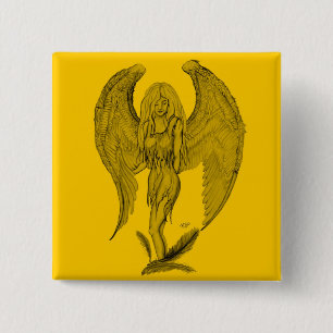 Angel Black en yellow design Vierkante Button 5,1 Cm