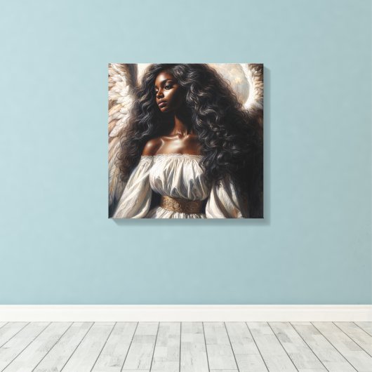 Angel Black Woman Canvas Afdruk (Insitu (Houten vloer))