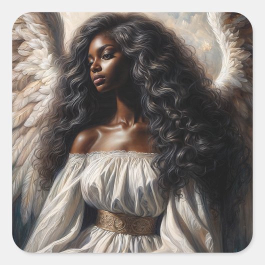 Angel Black Woman With Long Hair Vierkante Sticker (Voorkant)