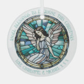 Angel Blessing Blauwgroen en aqua gekleurd Glas Ornament (Voorkant)