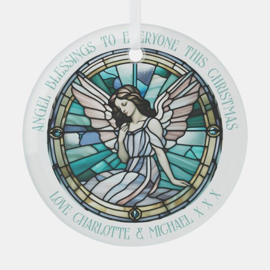 Angel Blessing Blauwgroen en aqua gekleurd Glas Ornament (Voorkant)
