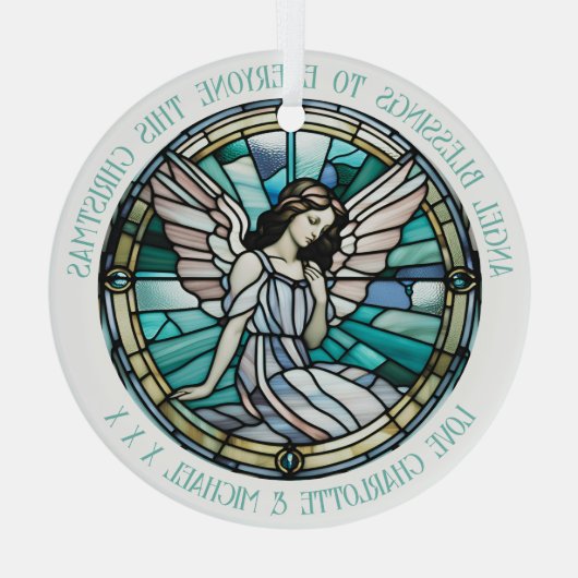 Angel Blessing Blauwgroen en aqua gekleurd Glas Ornament (Achterkant)