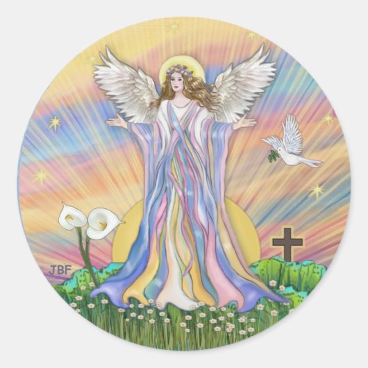 Angel Blessing Ronde Sticker (Voorkant)