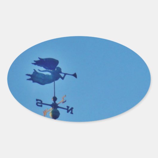 Angel BLOWING HORN WEATHER VANE Ovale Sticker (Voorkant)