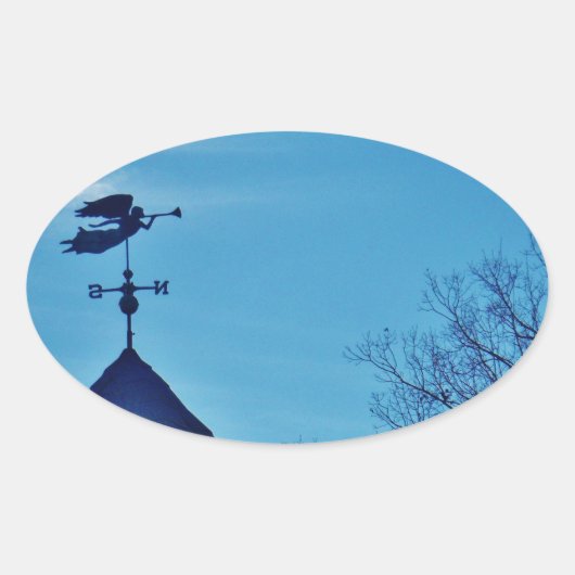 Angel BLOWING HORN WEATHER VANE Ovale Sticker (Voorkant)