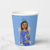 Angel Blue Dress Holding White Angel Cat on Cloud Papieren Bekers (Voorkant)