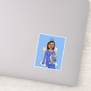 Angel Blue Dress Stars White Angel Cat on Cloud Sticker