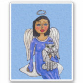 Angel Blue Dress Stars White Angel Cat on Cloud Sticker (Voorkant)