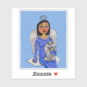 Angel Blue Dress Stars White Angel Cat on Cloud Sticker (Vel)