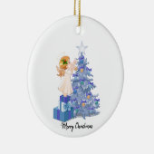 Angel Blue & Paarse kerstboom Keramisch Ornament (Rechts)