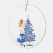 Angel Blue & Paarse kerstboom Keramisch Ornament (Links)