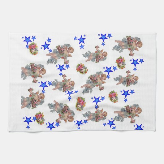 Angel Blue Stars Kitchen Hand Towel Theedoek (Horizontaal)
