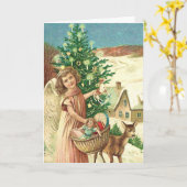 Angel bringing Christmas gifts and presents Kaart (Gele Bloem)