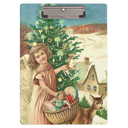 Angel bringing Christmas gifts and presents Klembord (Voorkant)