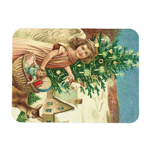 Angel bringing Christmas gifts and presents Magneet (Horizontaal)