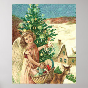 Angel bringing Christmas gifts and presents Poster