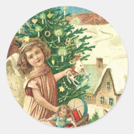 Angel bringing Christmas gifts and presents Ronde Sticker