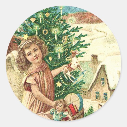 Angel bringing Christmas gifts and presents Ronde Sticker (Voorkant)