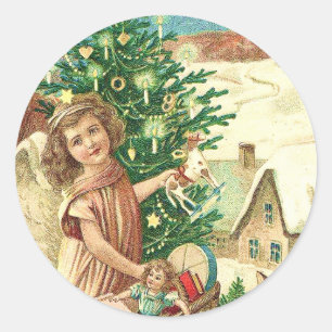 Angel bringing Christmas gifts and presents Ronde Sticker