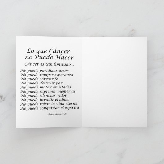 Ángel Cáncer No Puede Hacer Note of Wenskaarten Kaart (Binnen)