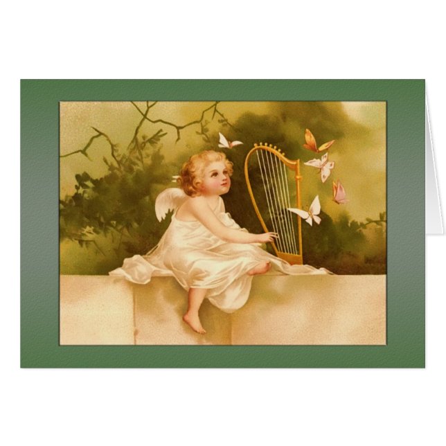  Angel Card-Baby Angel met Harp (Voorkant Horizontaal)