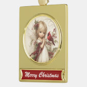 Angel & Cardinal – Holiday Blessings Banner Design Verguld Banner Ornament (Links)
