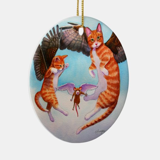 Angel Cat and Mouse Game-kerstversiering Keramisch Ornament (Rechts)