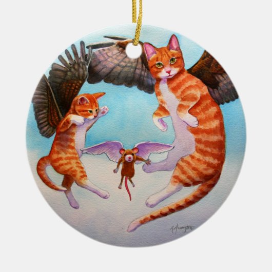 Angel Cat and Mouse Game-kerstversiering Keramisch Ornament (Voorkant)