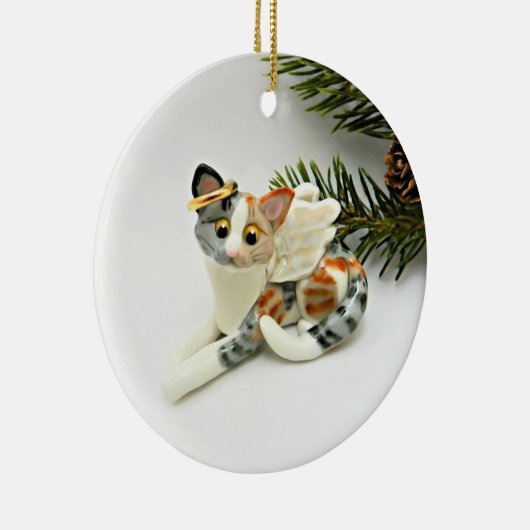Angel Cat Calico Tabby Ceramic Ornament (Rechts)