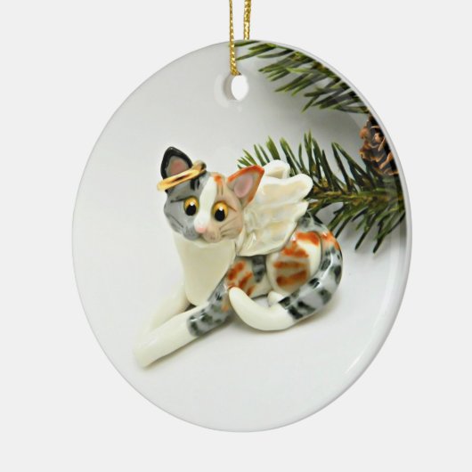 Angel Cat Calico Tabby Ceramic Ornament (Links)