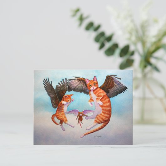 Angel Cat en Mouse Game Briefkaart (Staand voorkant)