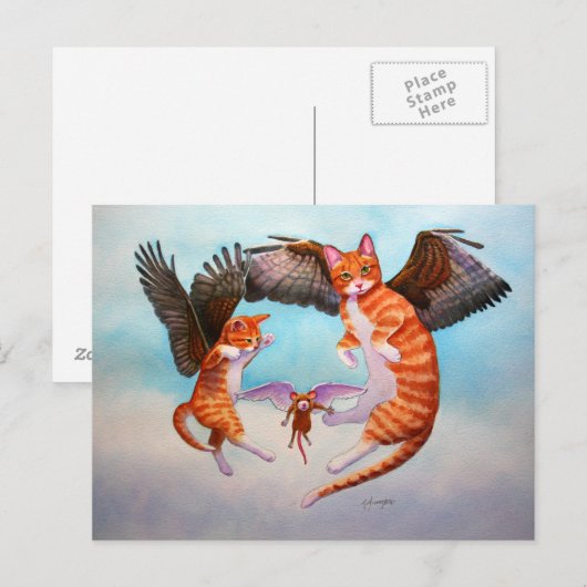 Angel Cat en Mouse Game Briefkaart (Voorkant / Achterkant)