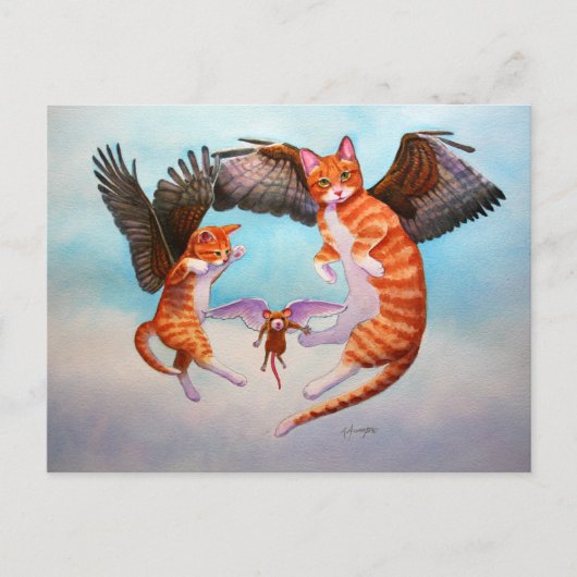 Angel Cat en Mouse Game Briefkaart (Voorkant)