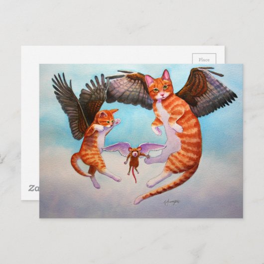 Angel Cat en Mouse Game Briefkaart (Voorkant / Achterkant)