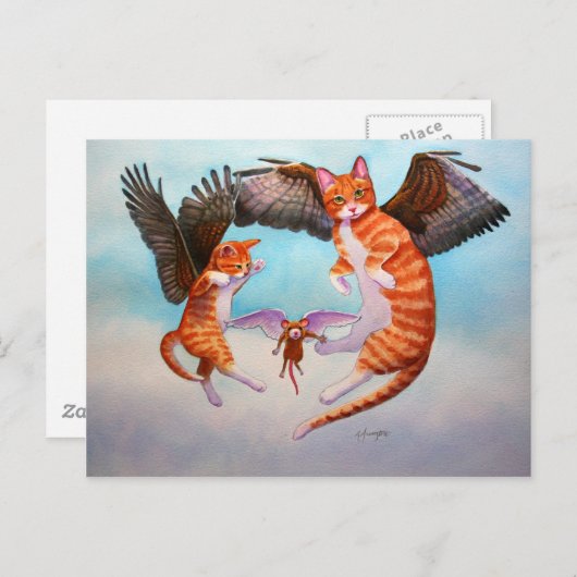 Angel Cat en Mouse Game Briefkaart (Voorkant / Achterkant)