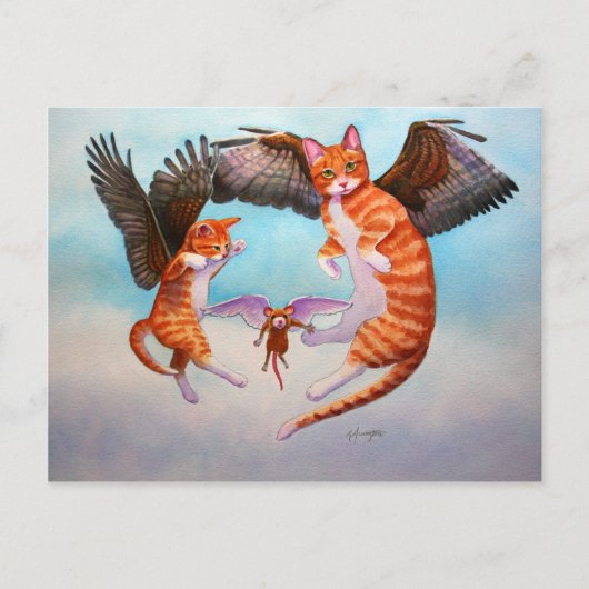 Angel Cat en Mouse Game Briefkaart (Voorkant)