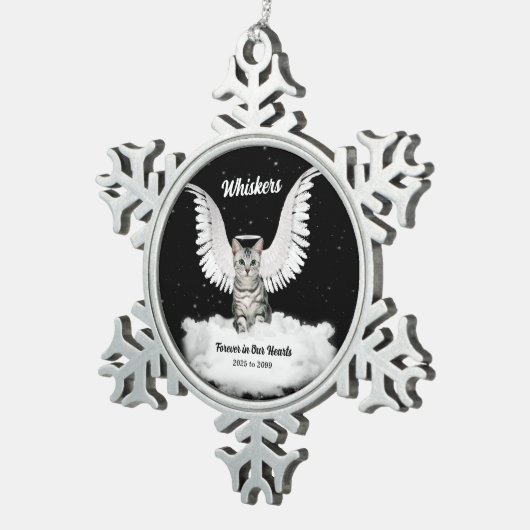 Angel Cat Gray Tabby Memorial Tin Sneeuwvlok Ornament (Rechts)